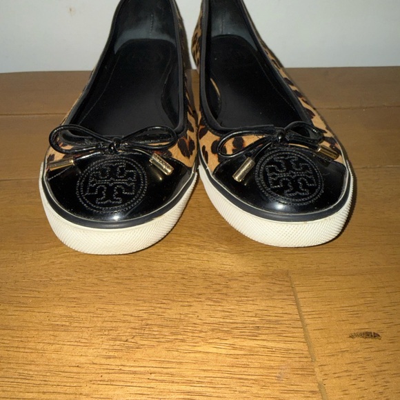 Tory Burch Black and Tan Leopard Flats Size 7.5